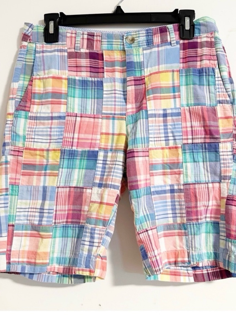 L.L. Bean Favorite Fit Colorful Patchwork Plaid Bermuda Shorts